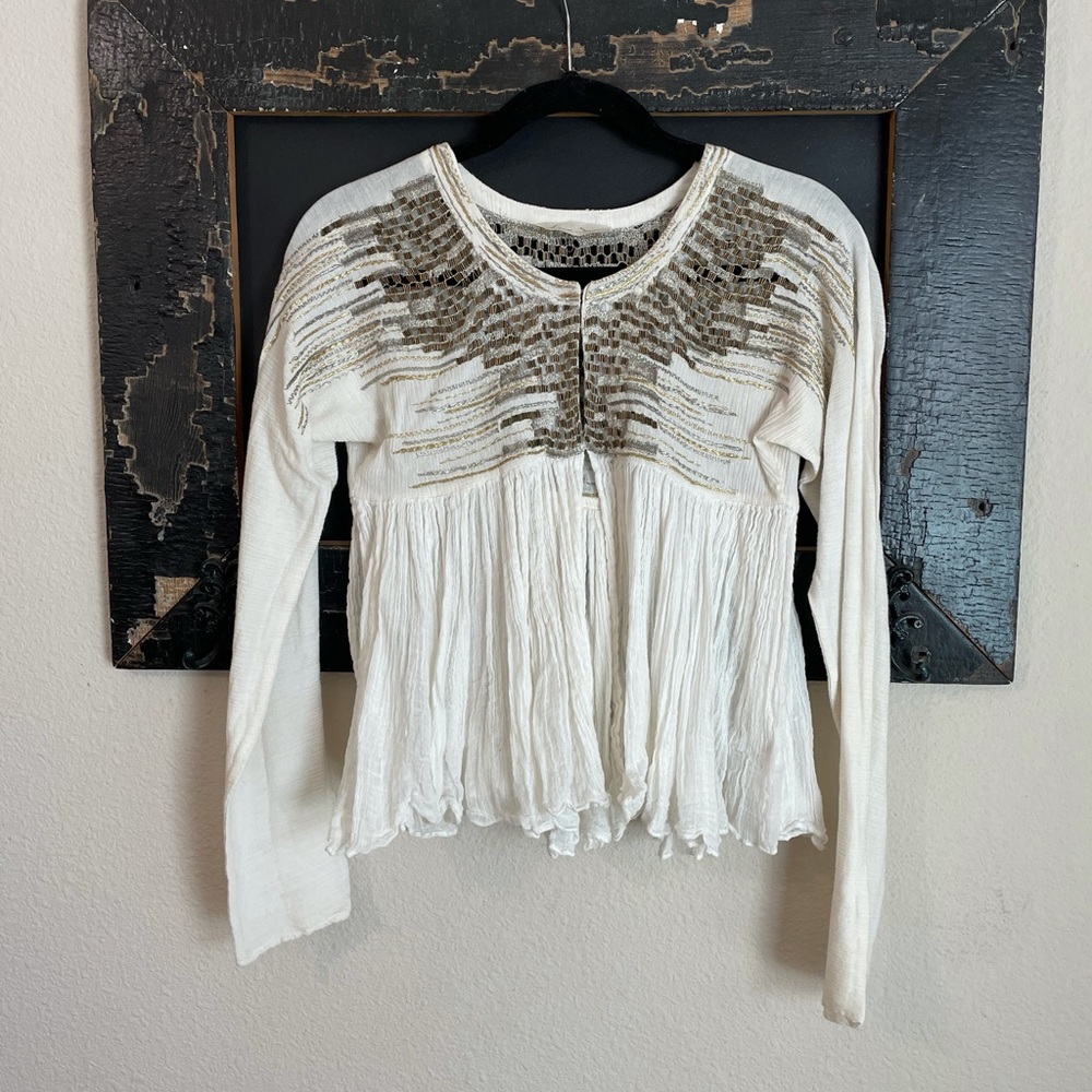 Love Sam Off White Gold Sequin Cardigan Top
